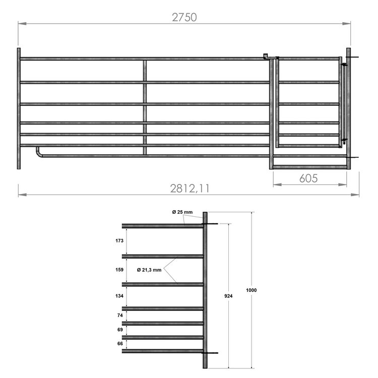 Steckfixhorde / Steckhorde mit Tür - Höhe 92 cm, Länge 275 cm